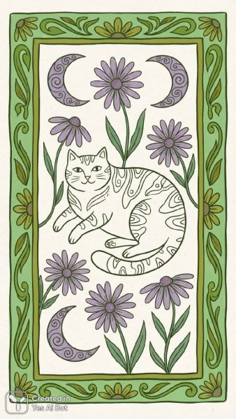 Кошачьи грезы в поле фиалок и лунных зайчиков. Изображение из нейронной сети Nano-Banana