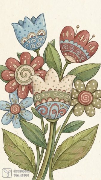 Яркий букет цветов с игривыми узорами и насыщенными оттенками. Изображение из нейронной сети Nano Banana