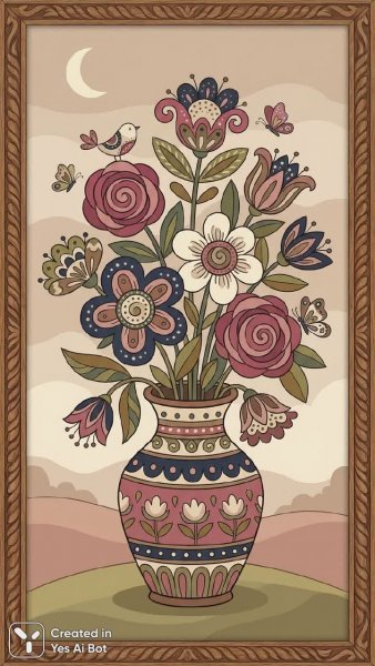 Яркое народное искусство: причудливые цветы в смелых тонах. Нейросеть Нано Банана