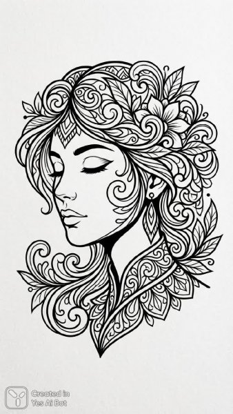 Элегантный женский портрет в стиле графики и чернил. Картинка из нейросети Nano-Banana