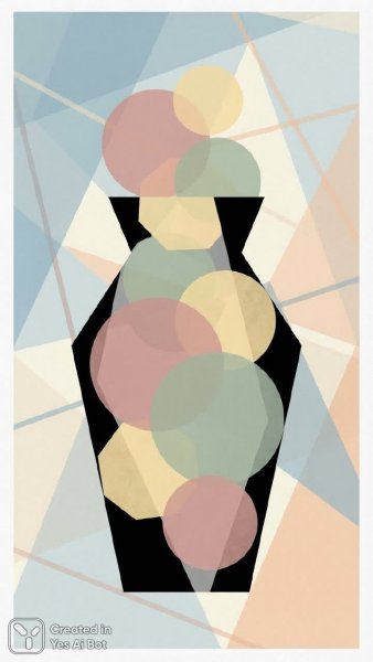 Геометрическая абстракция: ваза с цветами в пастельных тонах и сложными формами. Изображение из нейросети Нано Банана