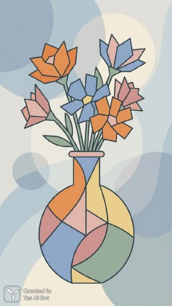 Яркий букет в минималистичном стиле и геометрические формы. Генерация из нейронной сети Nano-Banana