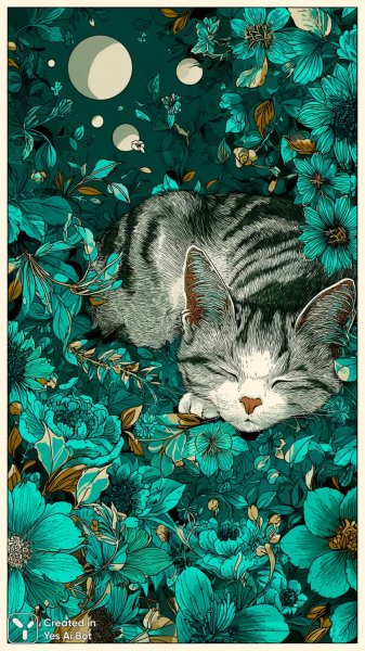 Кошачья нежность в наивном искусстве и ярких красках. Картинка из нейронной сети Миджорни