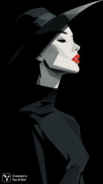 Женщина в шляпе: минималистичный портрет с яркими губами на черно-белом фоне. Изображение из нейросети Midjourney