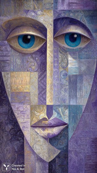 Яркий портрет с геометрией и абстракцией: взгляд в голубую бездну современного искусства. Изображение из нейросети Миджорни