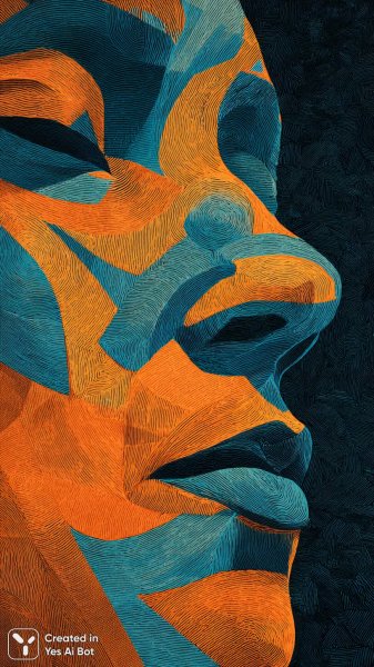 Лицо в красках абстракции: буйство цвета и геометрии. Картинка из нейронной сети Midjourney
