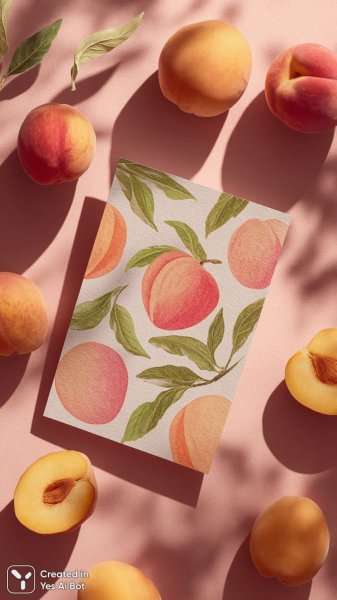 Свежесть персиков и изящный акцент на карте. Изображение из нейросети Midjourney