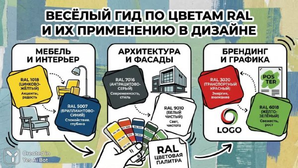 Яркие оттенки RAL: дизайн и применение в интерьере с образцом цвета. Генерация из нейронной сети Nano-Banana