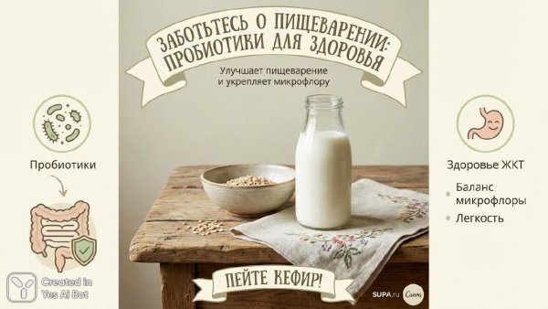 Кефир: польза для пищеварения и крепкий иммунитет!. Изображение из нейросети Nano-Banana