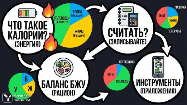 Подсчет калорий: яркая инфографика на русском языке. Нейронная сеть Нано Банана