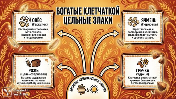 Польза цельнозерновых: яркая инфографика с текстурами и контрастом. Изображение из нейросети Nano Banana