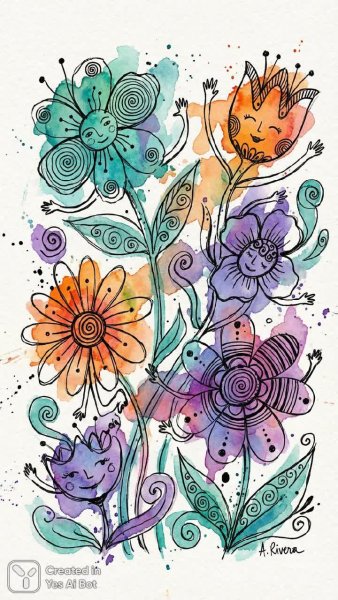 Яркие цветы акварелью: игривый узор и нежные оттенки. Нейросеть Nano Banana