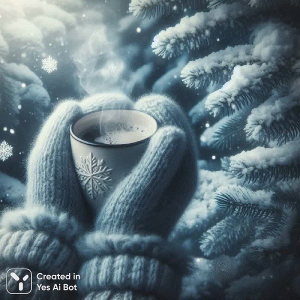 Зимнее тепло: уютный момент с чашкой чая на природе. Изображение из нейросети Далли 3