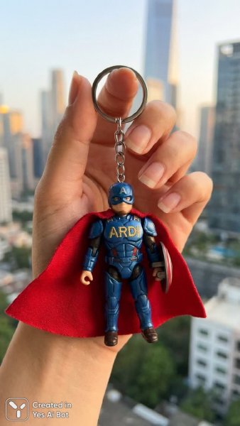 Миниатюрный супергерой в руках девушки: фотореалистичная деталь и городской пейзаж. Картинка из нейронной сети Nano Banana