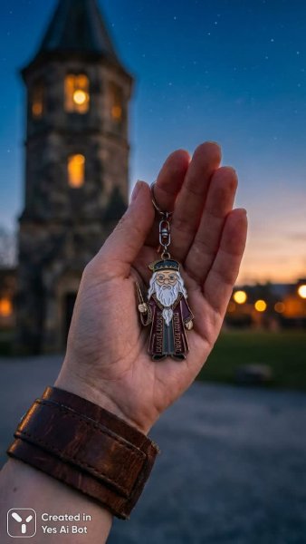 Древобород Дамблдор: волшебный ключ к башне астрономии в сумерках. Изображение из нейронной сети Nano Banana