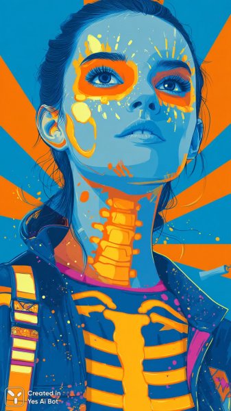 Яркая девушка в стиле Y2K с необычным макияжем и скелетным нарядом: цифровое искусство. Генерация из нейронной сети Midjourney