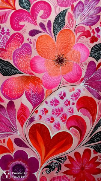 Яркий букет цветов и сердец в стиле поп-арт. Изображение из нейронной сети Миджорни