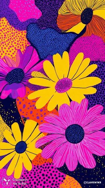 Яркий мир минимализма: игривые узоры и абстрактные формы в стиле поп-арт. Картинка из нейросети Миджорни