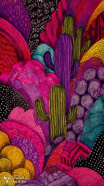Яркий кактус: абстракция цвета и смелых узоров в современном стиле. Изображение из нейронной сети Миджорни