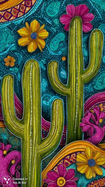 Кактус в ярких красках: игривый дизайн и современные мотивы. Генерация из нейросети Миджорни