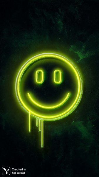 Неоновый смайлик на черном фоне – яркие обои для вашего телефона. Нейронная сеть Миджорни