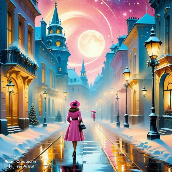 Зимняя сказка в стиле шебби-шик и ретро с золотыми звездами и неоновым блеском. Генерация из нейросети Stable Diffusion