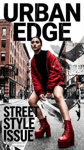 Городской стиль: дерзкий образ в красной куртке и ботинках. Изображение из нейросети Nano-Banana