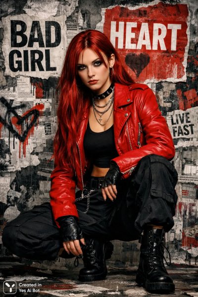 Стильный образ в стиле панк: дерзкая девушка на фоне граффити и коллажа. Нейросеть Sora Ai Images