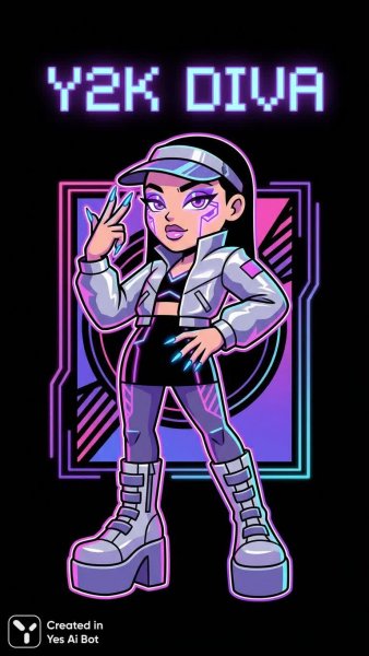 Футуристичная дива в стиле Y2K с ярким макияжем и маникюром. Генерация из нейронной сети Nano-Banana