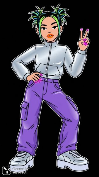 Яркая девочка в стиле Y2K с неоновыми акцентами и смелым макияжем на черном фоне. Генерация из нейросети Нано Банана