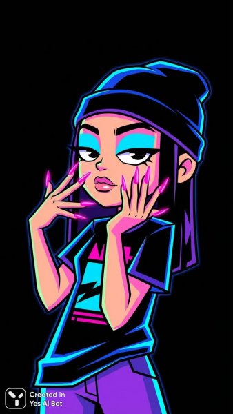 Яркая мультяшная красотка в неоновых оттенках: цифровое искусство с дерзким характером. Нейронная сеть Нано Банана