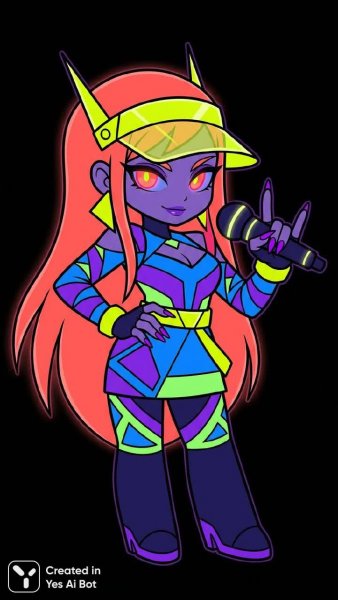 Яркая дива в стиле аниме: неоновый векторный портрет с электрическим настроением и высокой детализацией фона. Генерация из нейронной сети Nano-Banana