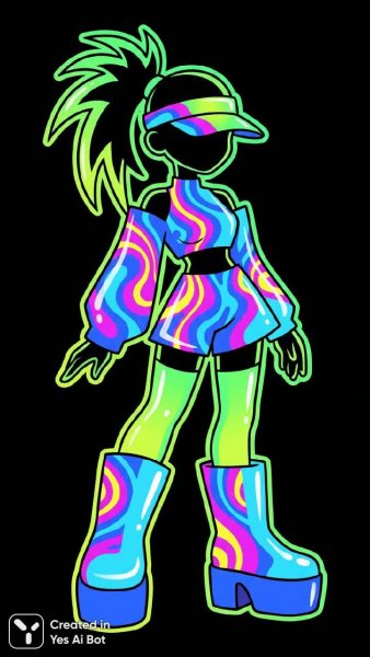 Неоновая мода: яркий силуэт девушки в стиле Y2K и психоделических узорах. Генерация из нейросети Нано Банана