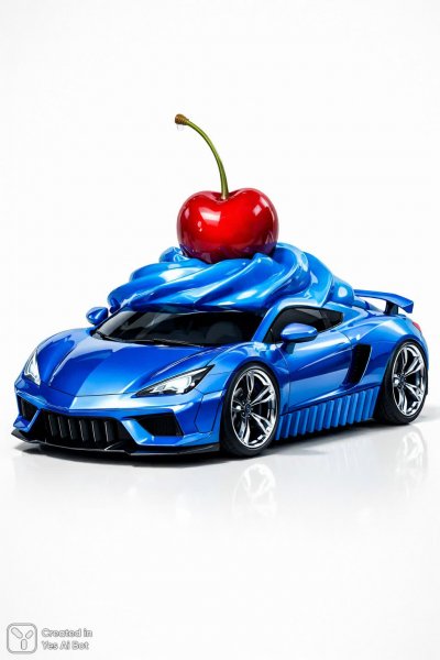 Яркий десерт превратился в гоночный автомобиль: сюрреалистичное искусство. Генерация из нейросети Sora