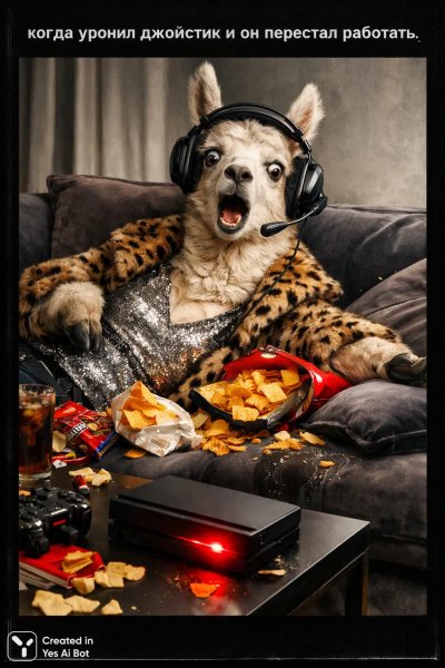 Ламa в отчаянии: сломался контроллер и игровой приставкой. Генерация из нейросети Sora Ai Images