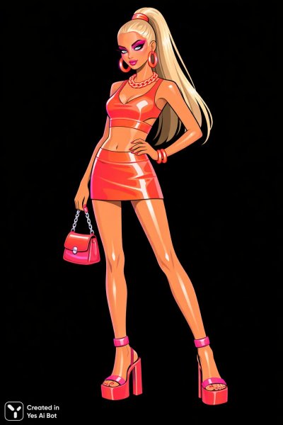 Яркая девочка в стиле Y2K: неоновый векторный арт с макияжем и плавным затенением. Генерация из нейронной сети Sora Ai Images