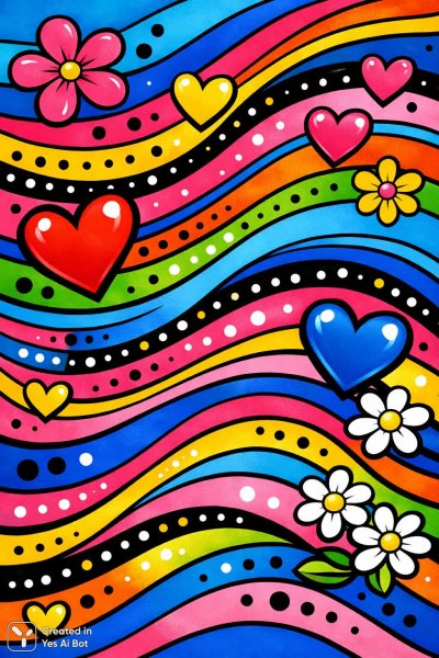 Яркий поп-арт: цветы, сердца и минималистичные иллюстрации в стиле инк. Изображение из нейросети Sora Image