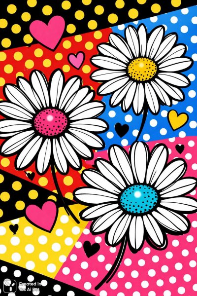 Яркие ромашки: игривые узоры в стиле поп-арт и минимализм. Картинка из нейронной сети Sora Images