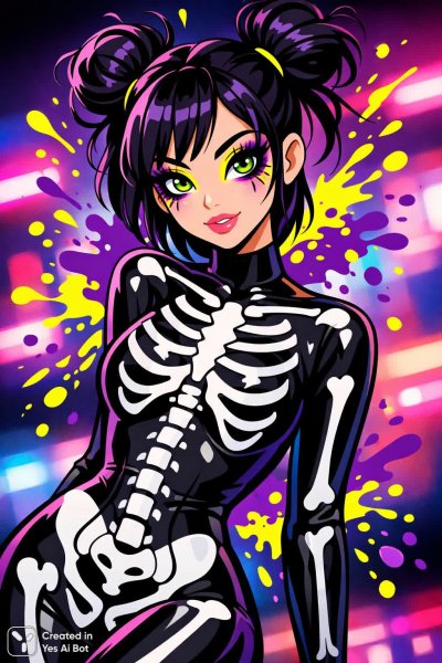 Яркая графика: скелеты и неоновый стиль в стиле Y2K. Генерация из нейросети Sora Image