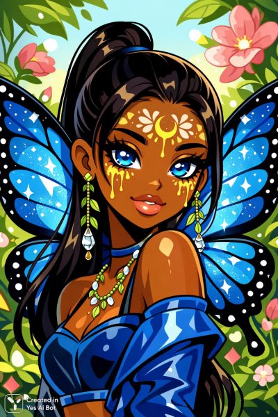 Волшебная девушка с крыльями бабочки и золотыми акцентами в сюрреалистичном саду. Генерация из нейросети Sora Ai Images