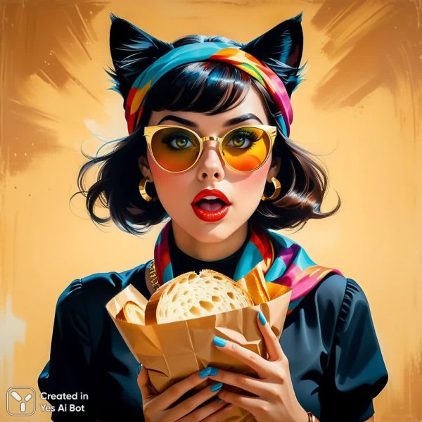 Неожиданный момент: женщина с ярким шарфом и солнечными очками в стиле кошачий глаз. Изображение из нейросети Stable Diffusion