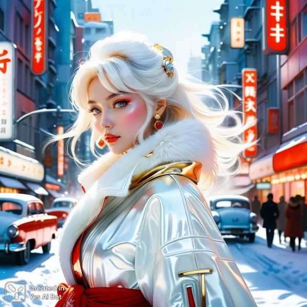 Зимняя сказка в стиле Юко Нагаяма: городская феерия света и красок. Генерация из нейросети Stable Diffusion