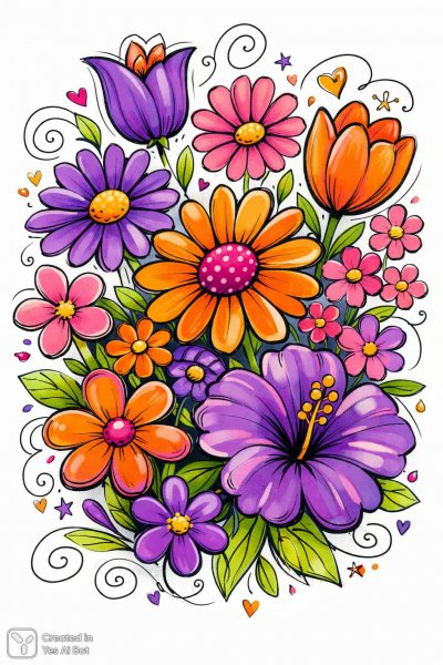 Яркий натюрморт: цветущая радость и игривый рисунок. Нейросеть Sora Image