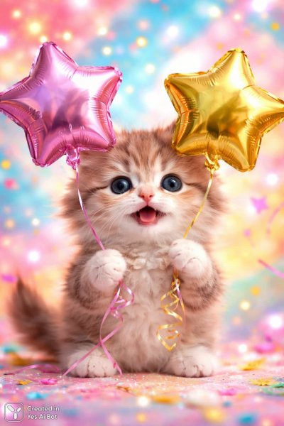 Милый котенок с большими глазами и звездками в лапах. Генерация из нейросети Sora Ai Images