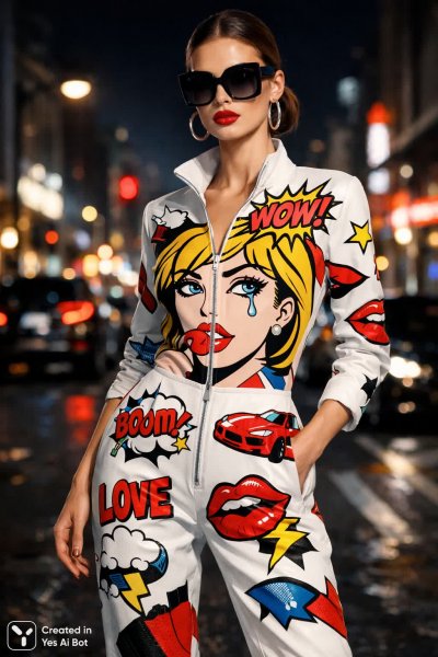 Поп-арт стиль и городская мода: дерзкий образ современной модели. Изображение из нейронной сети Sora Images