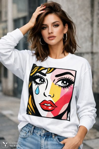 Поп-арт портрет: современный стиль и яркий образ городской модницы. Картинка из нейросети Sora