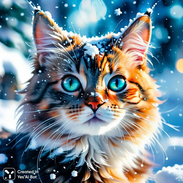 Заснеженный котёнок во влажной акварели: нежная зимняя сказка. Генерация из нейросети Stable Diffusion