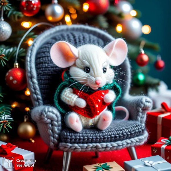 Уютная новогодняя встреча мышиных друзей под елкой. Изображение из нейросети Stable Diffusion