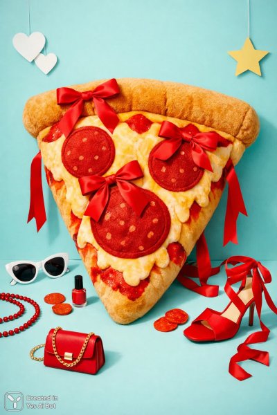 Пицца-подушка: яркий акцент в пастельной комнате. Генерация из нейросети Sora Ai Images