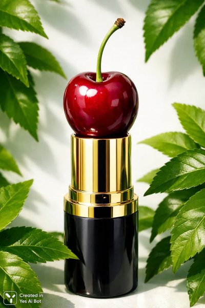 Красная губная помада и сочная вишня – летнее настроение ярких красок. Изображение из нейронной сети Sora Ai Images